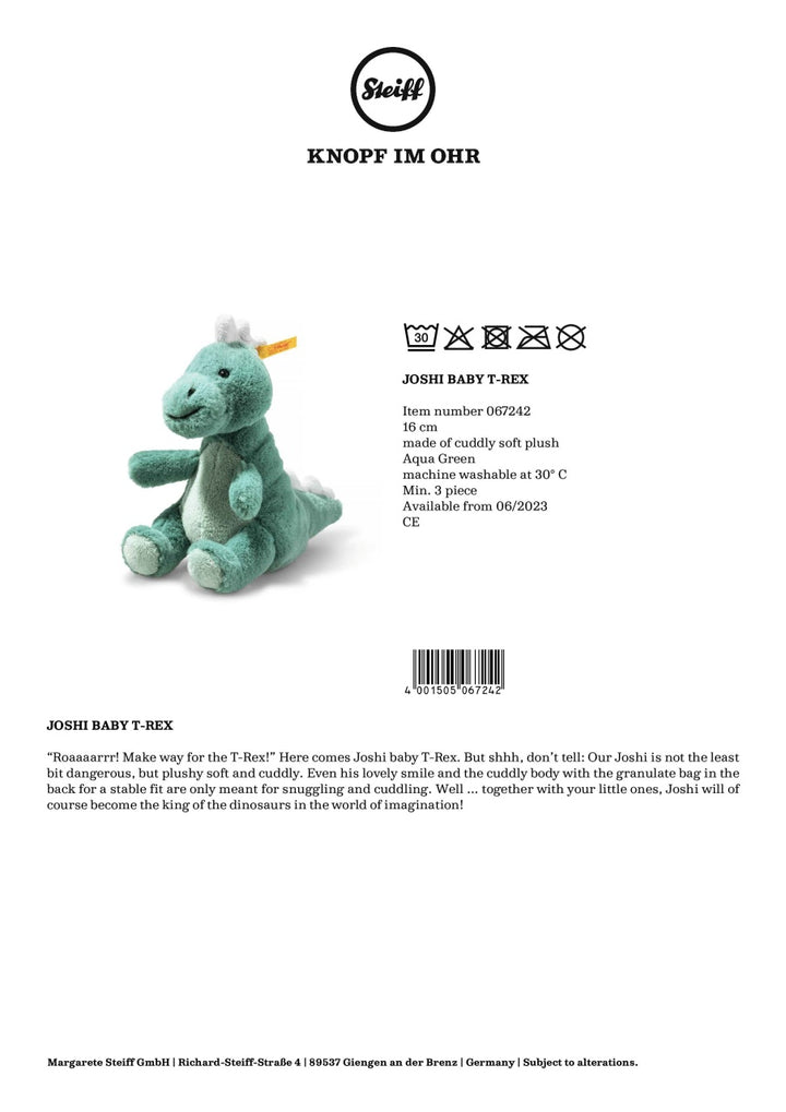 Steiff Dinosaur - Joshi Baby T-Rex (16cm)