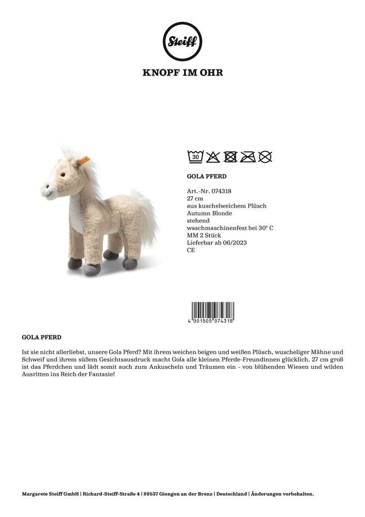 Steiff Gola Horse - standing (27cm)