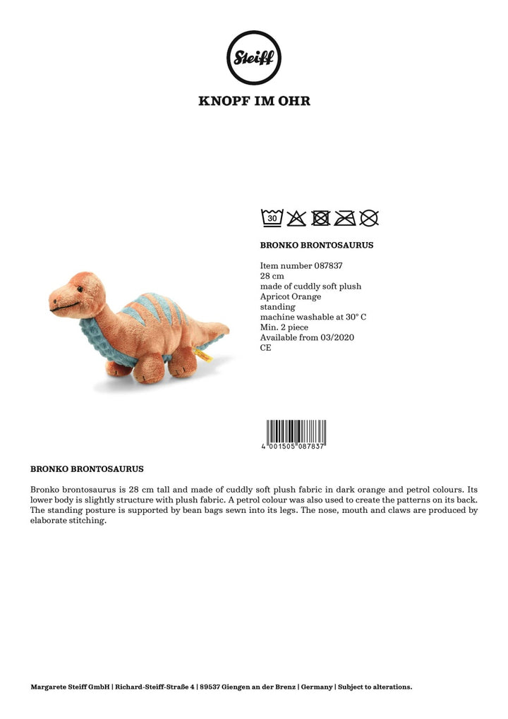 Steiff Dinosaur - Bronko Brontosaurus (28cm)