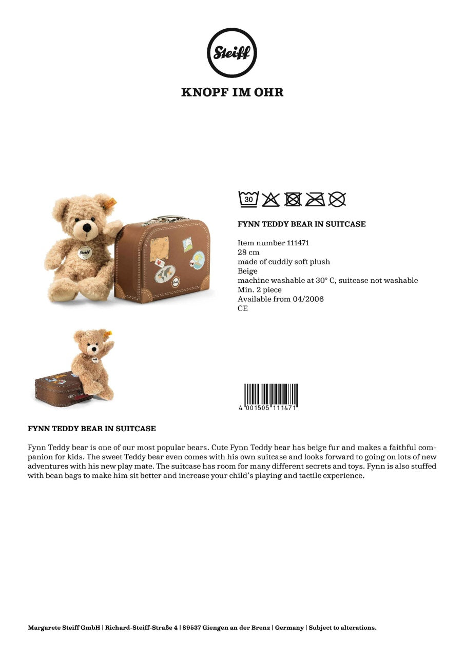 Steiff Teddy Bear with Suitcase - Fynn