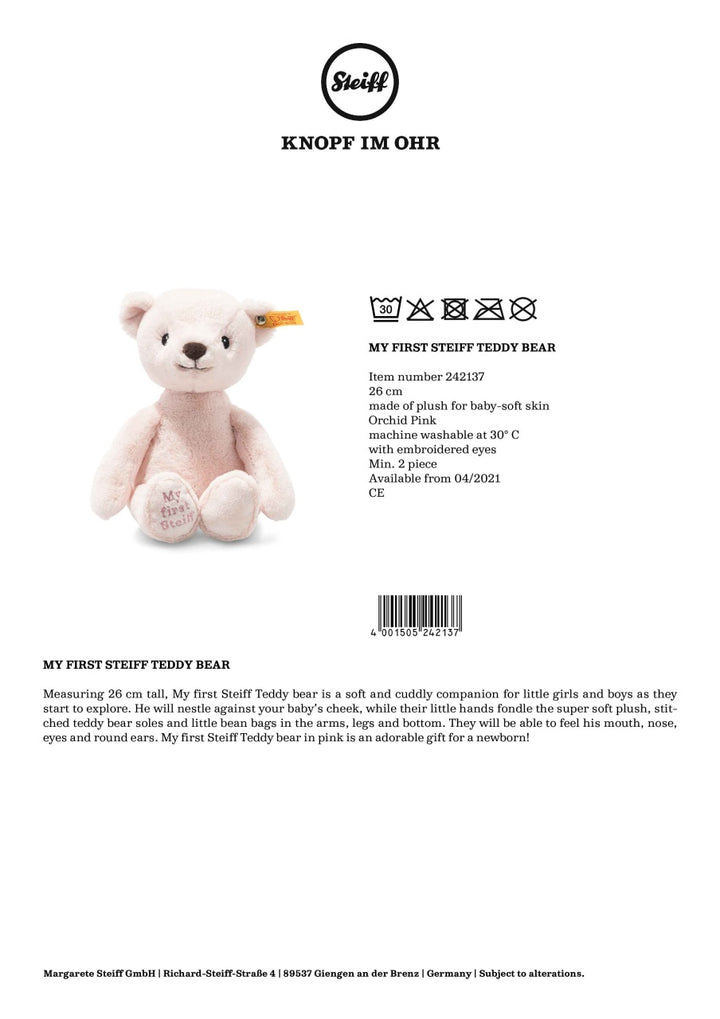 Steiff  My First Teddy Bear (26cm) Pink