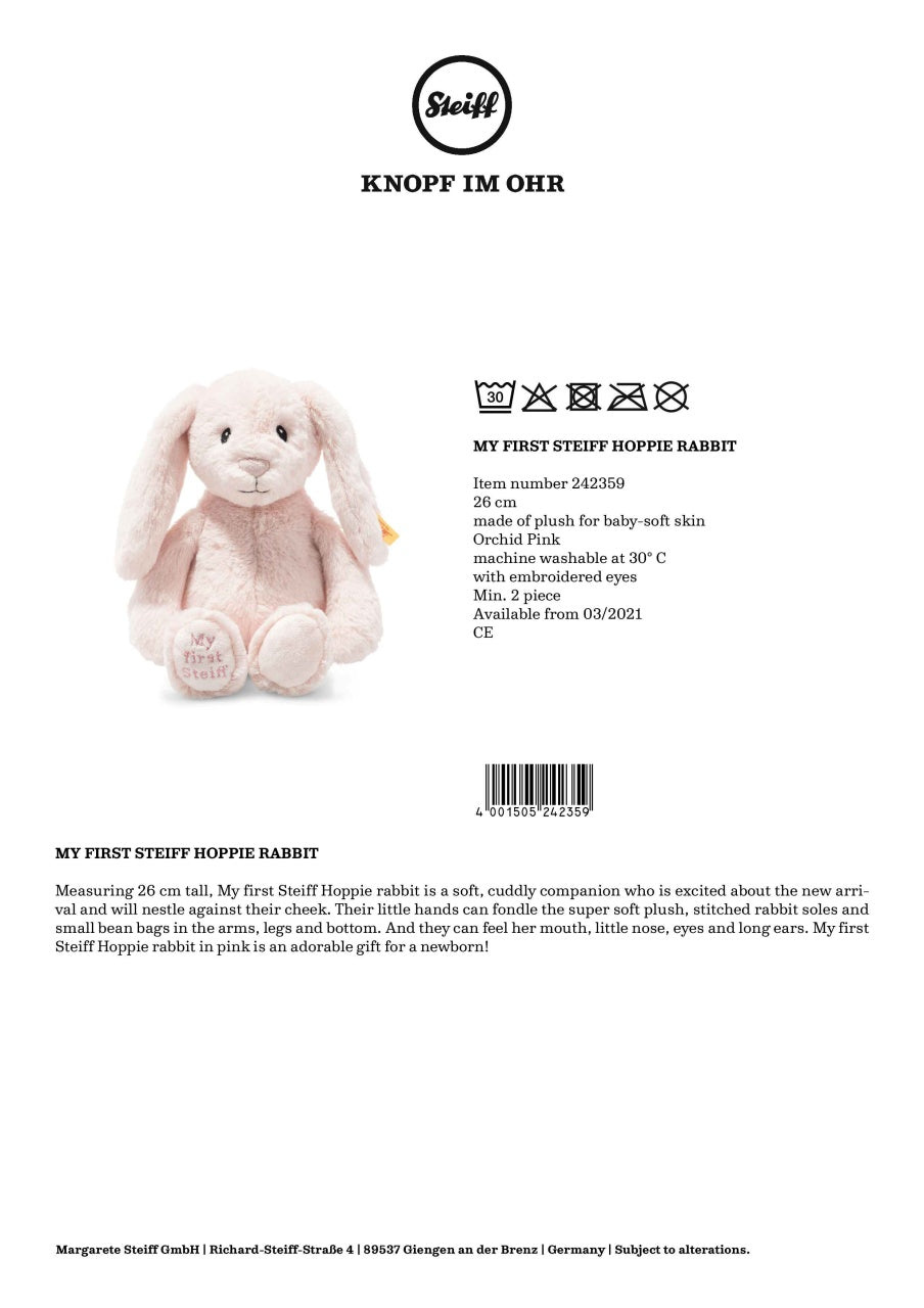 Steiff  Hoppie Rabbit - My First Pink Hoppie