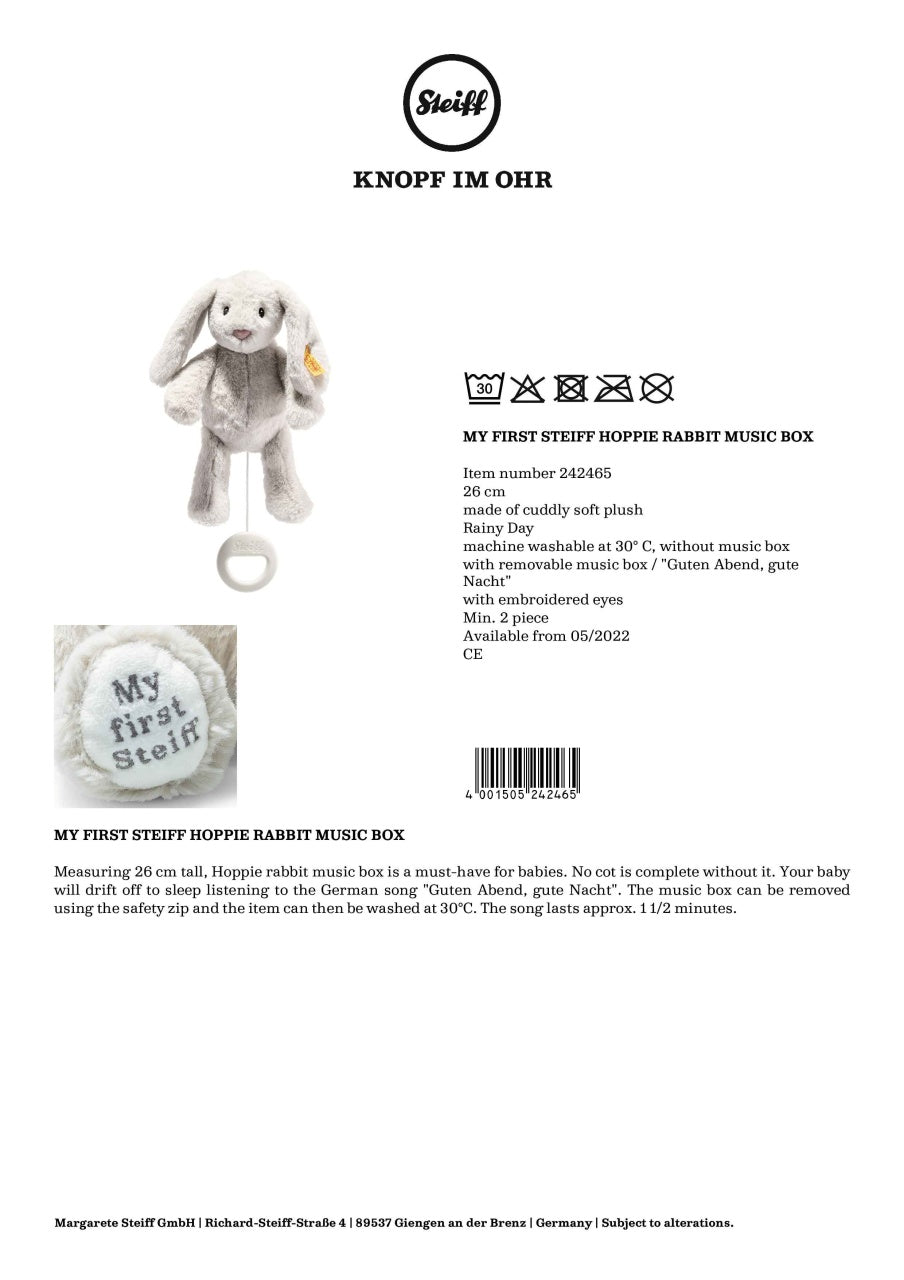Steiff My First Hoppie Rabbit (26cm) Music Box