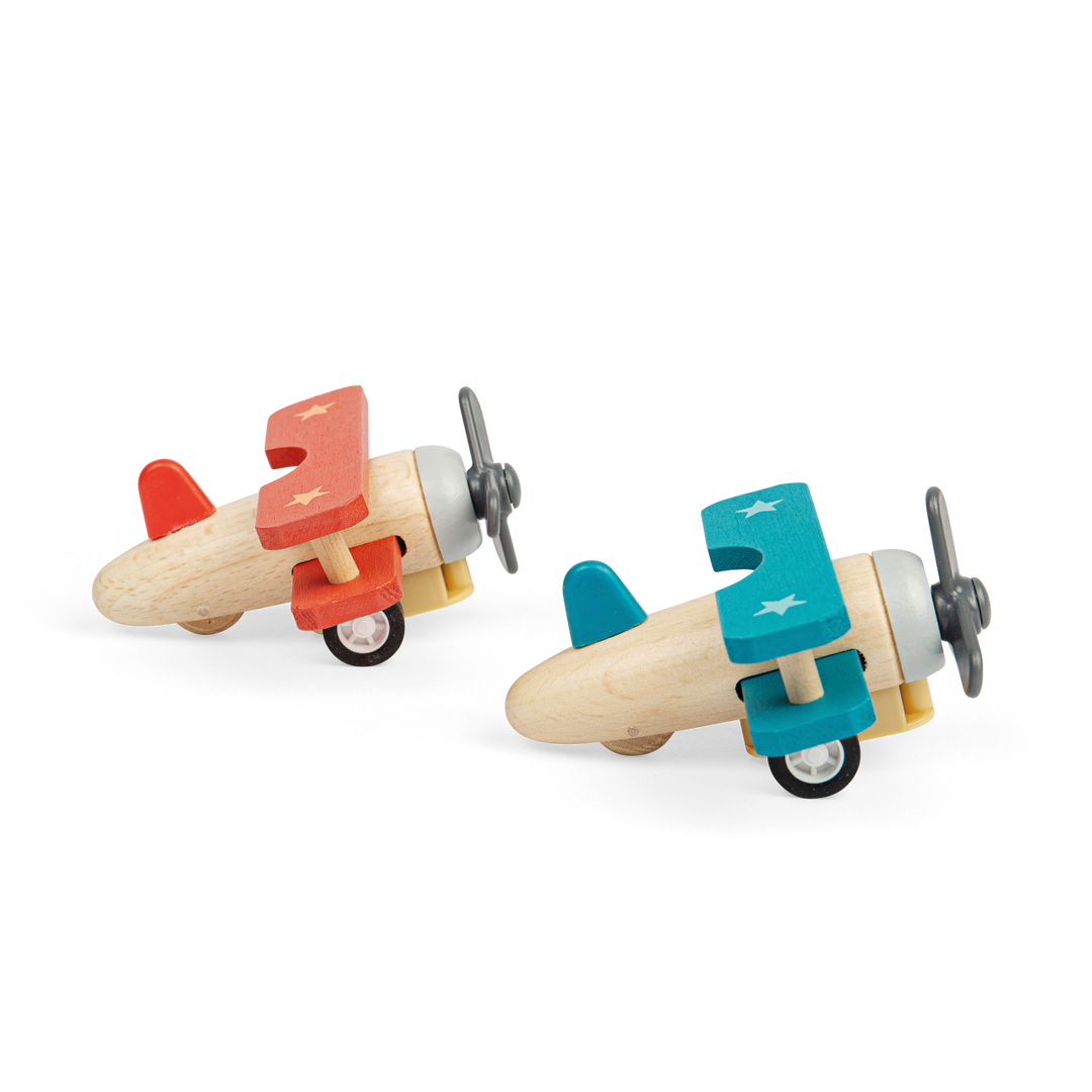 Bigjigs Pull Back Bi-Plane (red or blue)