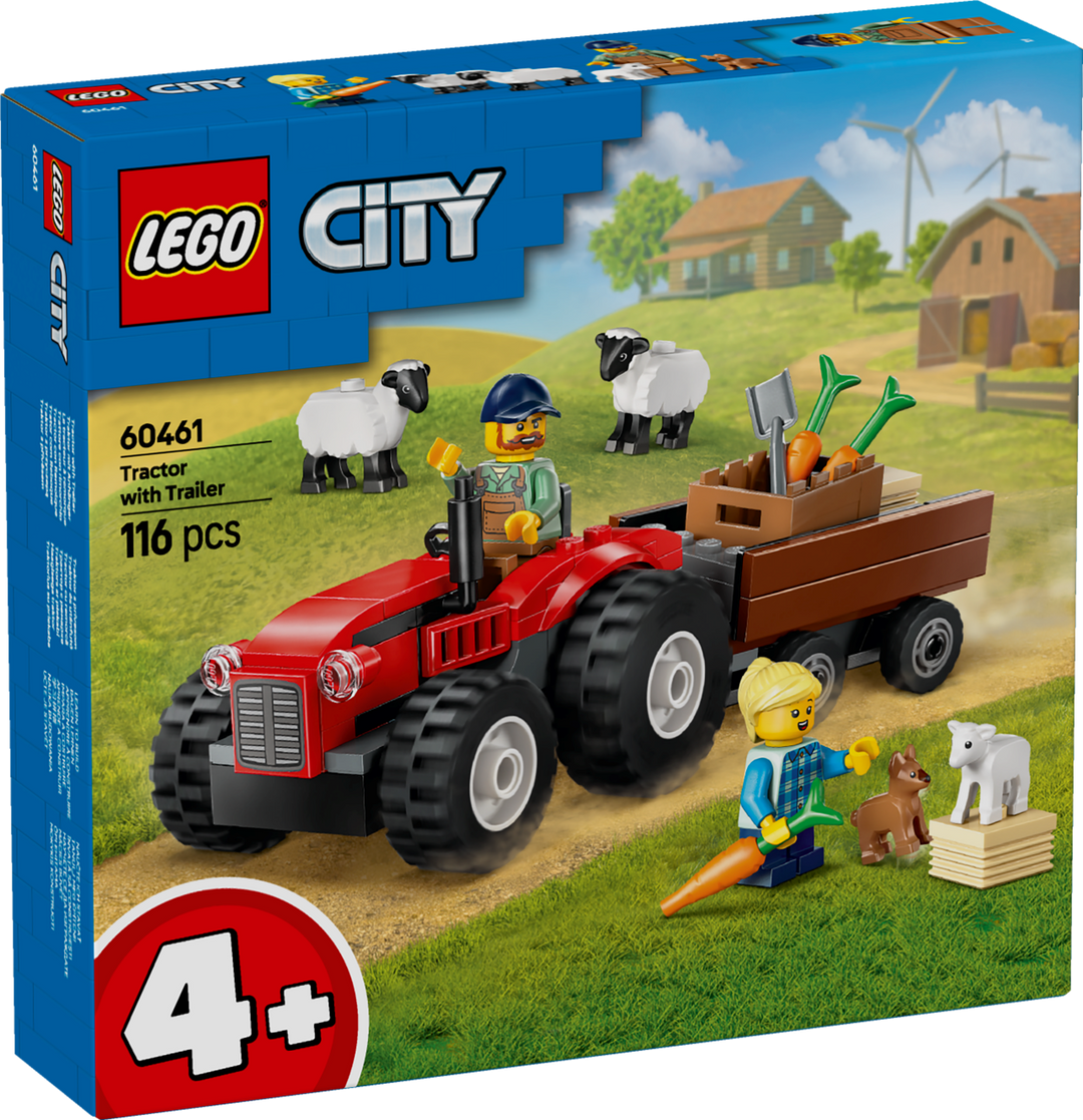 City - Red Farm Tractor with Trailer &amp; Sheep 60461