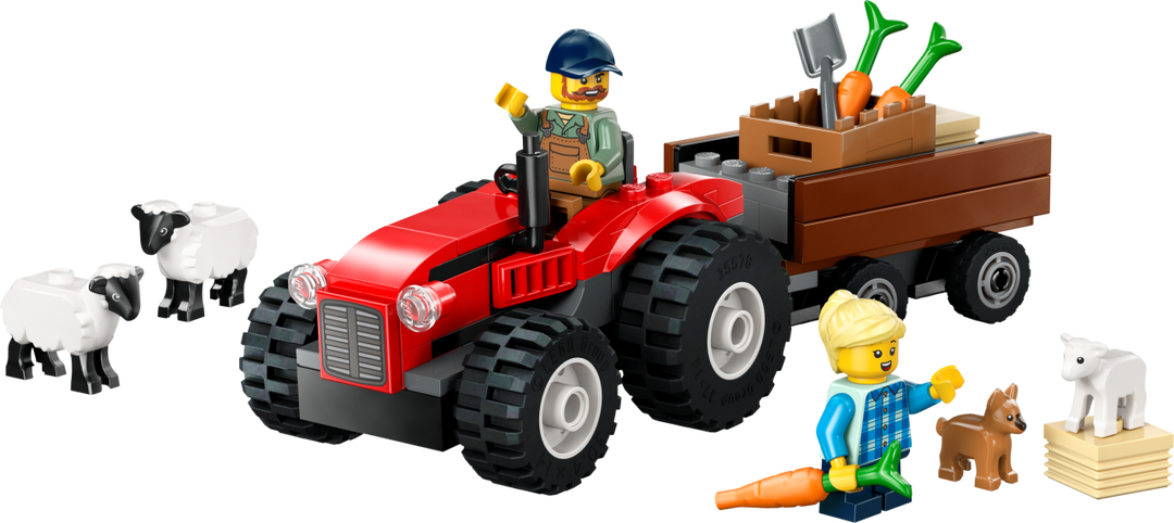 City - Red Farm Tractor with Trailer &amp; Sheep 60461