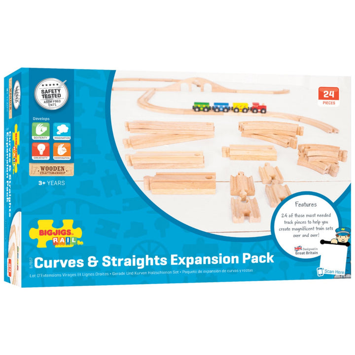 Bigjigs Wooden Train Track Curves and Straights Expansion Pack