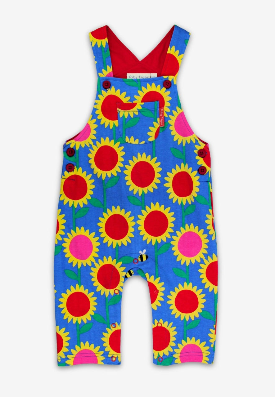 Toby Tiger Organic Sunflower Bee Print Dungarees