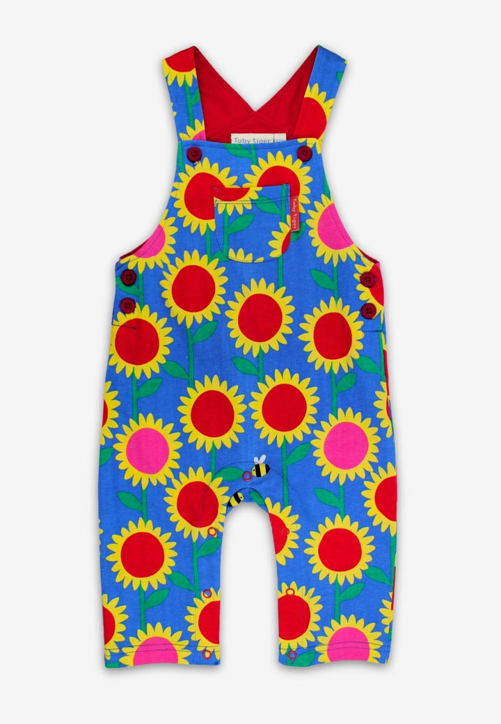 Toby Tiger Organic Sunflower Bee Print Dungarees